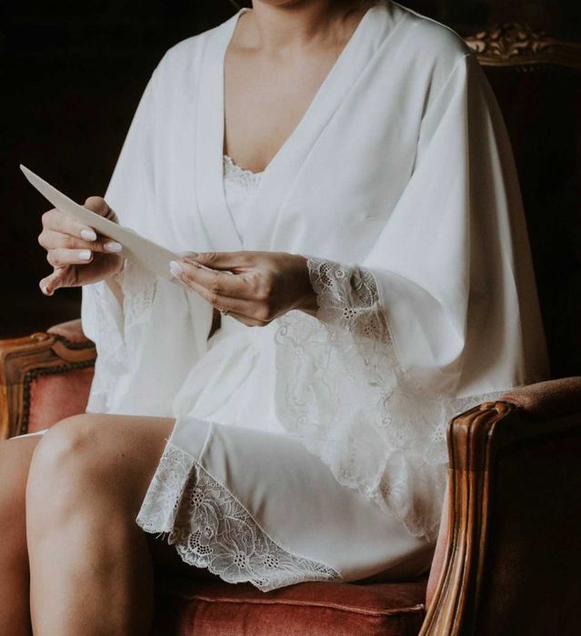 Szlafrok damski/ślubny Bohomoss Luna - ecru, satynowy