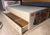 Łóżko drewniane biale dziecięce 2w1 z szufladą z materacem dla dzieci