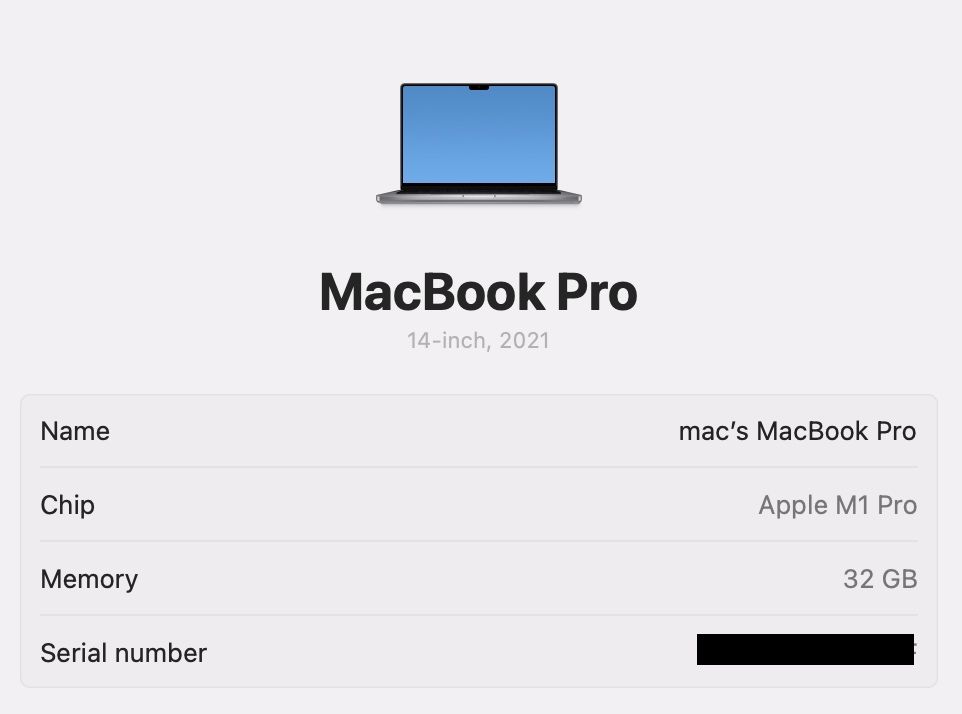 MacBook Pro 14 2021 16-Core GPU M1 Pro 32GB 1TB Space 92%