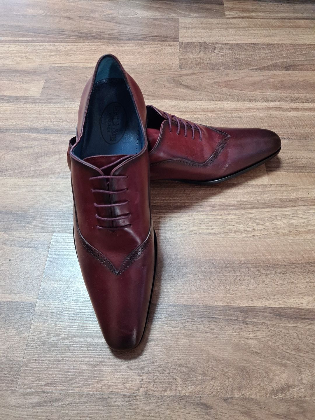 Brett & Sons Eleganckie buty wizytowe męskie Bordowe duże rozmiar 45