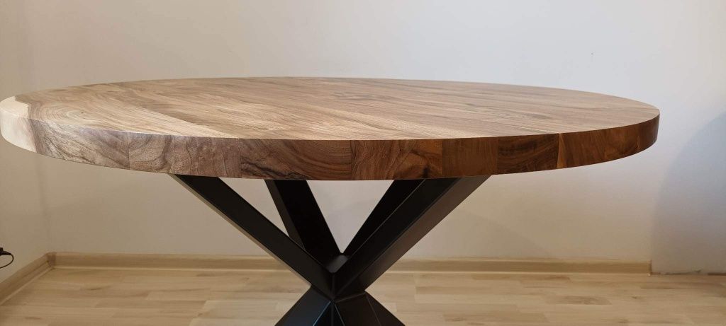 Stół okrągły loft nowoczesny orzech włoski lite drewno
