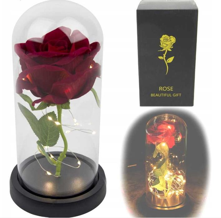 lt478 WIECZNA RÓŻA kwiat w szkle świecąca różyczka led na prezent