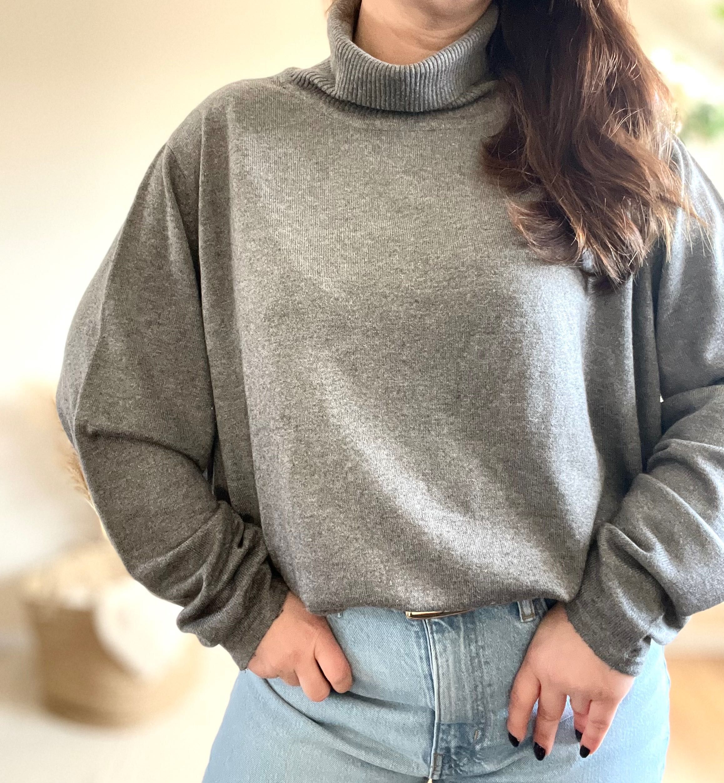 Sweter z golfem oversize szary luźny szeroki wiskoza z rękawem 46 48