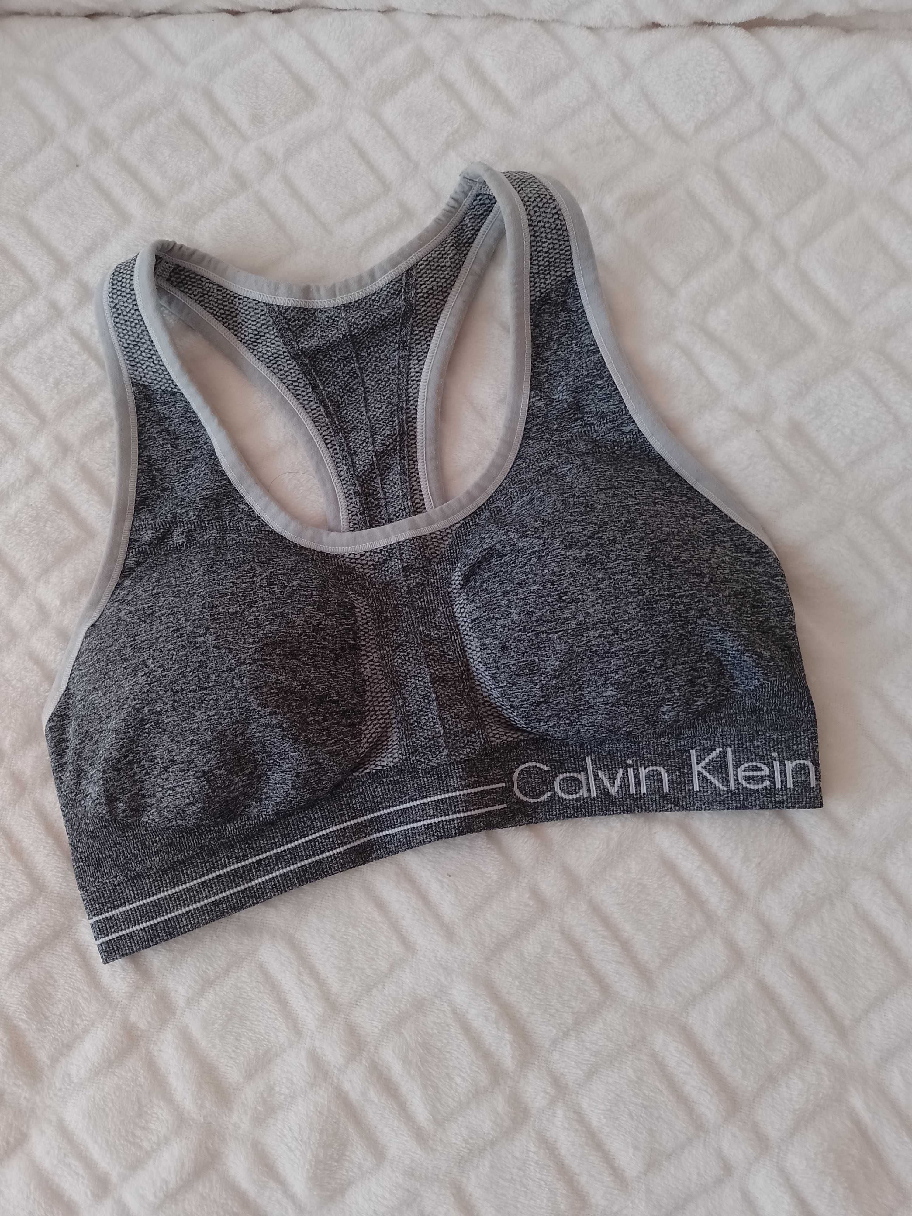 (S/M) Calvin Klein/ Szary Top fitness, biustonosz sportowy, bokserka
