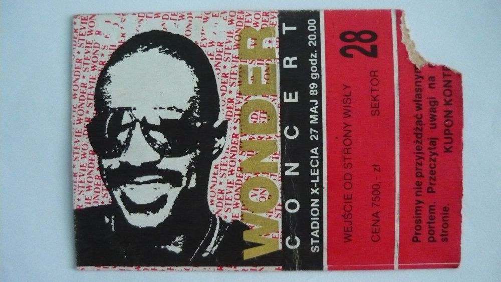 Bilet na kocert Stevie Wonder w 1989 w Warszawie stary