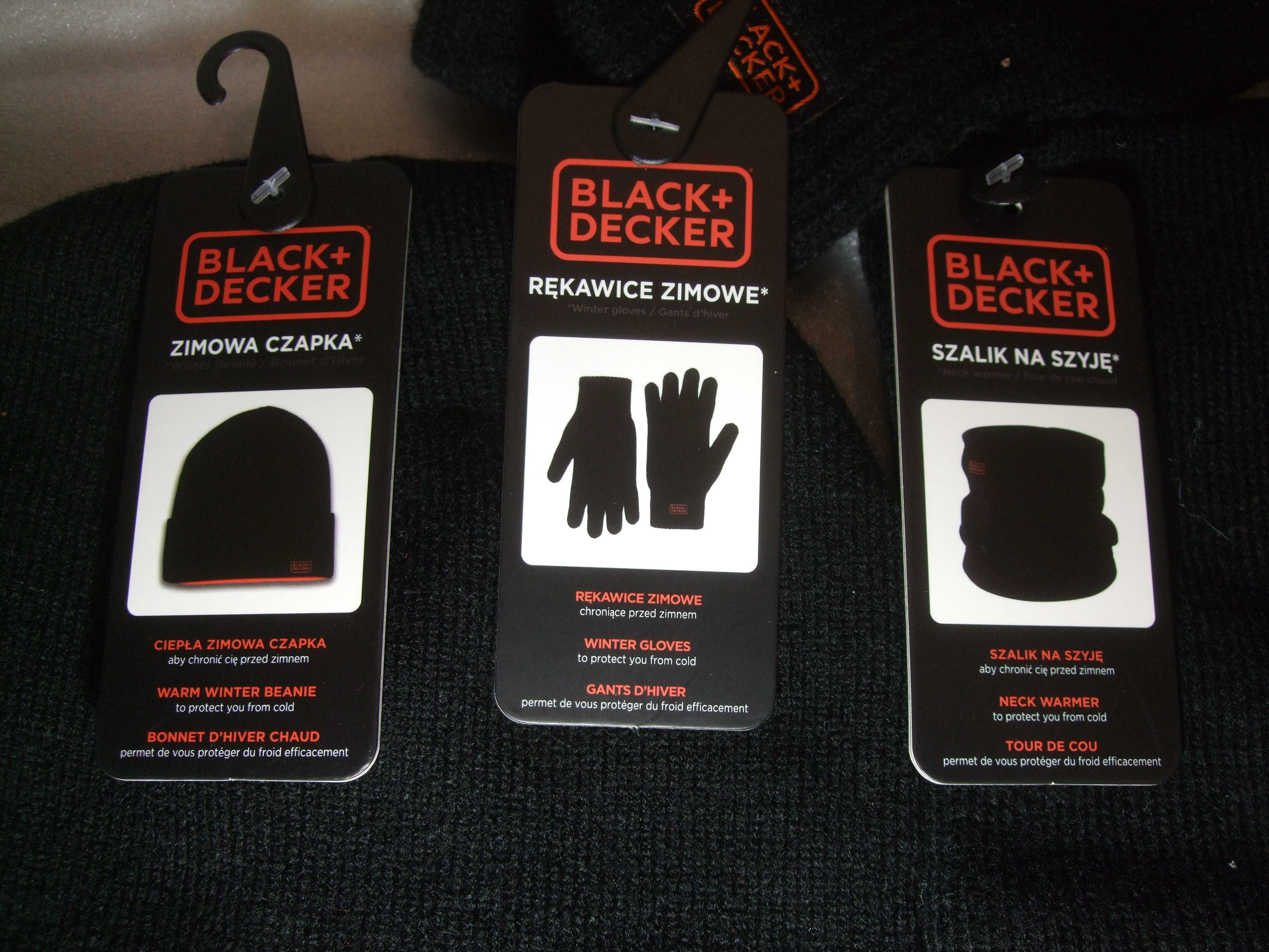 BLACK + DECKER FIRMOWY ZESTAW Zimowy. Czapka, Komin, Rękawiczki