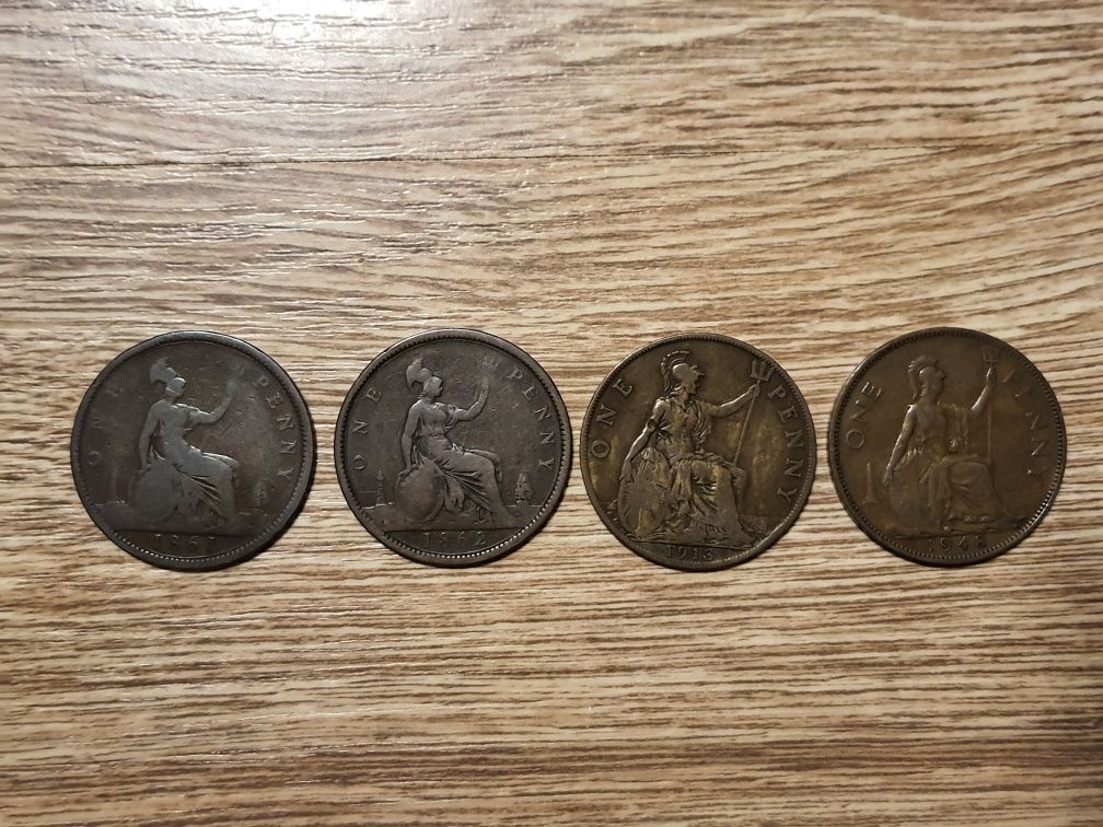 Монеты Великобритании 1 пенни 1861, 1862, 1913, 1948.