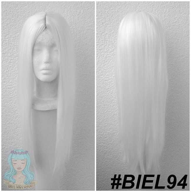 Biała długa prosta peruka z przedziałkiem cosplay wig bez grzywki