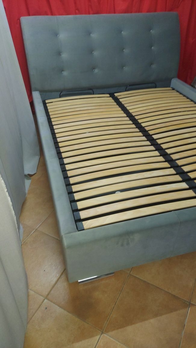 Łóżko sypialniane 160x200 tapicerowane szare z pojemnikiem na pościel