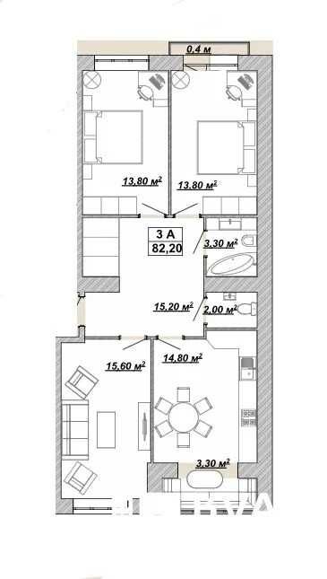 3 кімнатна квартира у центрі, 4 поверх