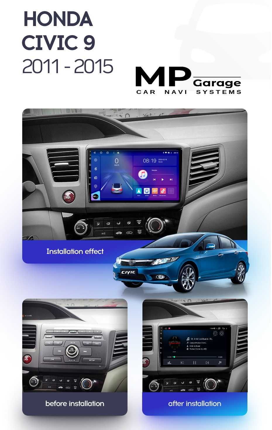 Honda Civic 9 Radio Android Qled CarPlay/AA 4G LTE Montaż