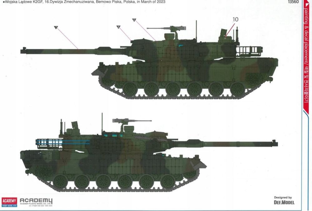 Academy 13560 czołg K2GF polskie kalkomanie model sklejania