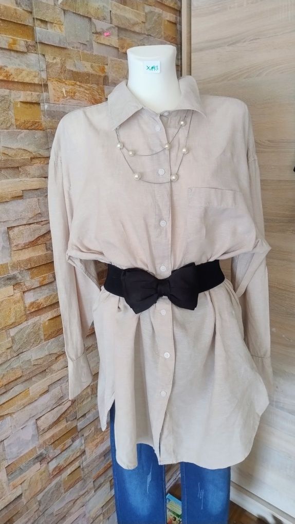 Lniana dłuższą koszula oversize plus size