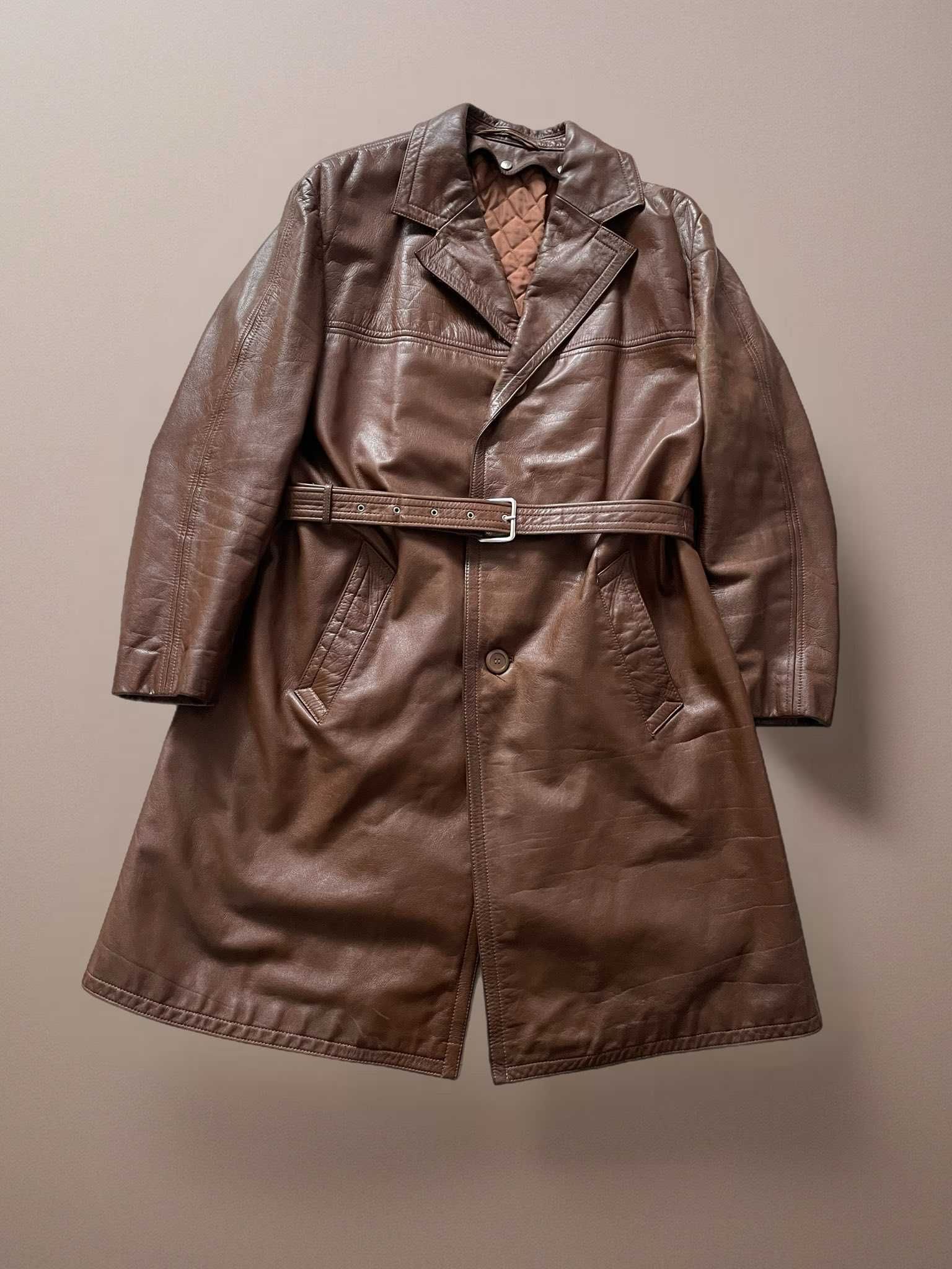 Płaszcz skórzany męski skóra Nikador 52 XL brąz vintage retro 70s 80s