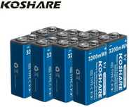 Аккумулятор KOSHARE 9V "Крона" 3200mAh Зарядка от USB-С