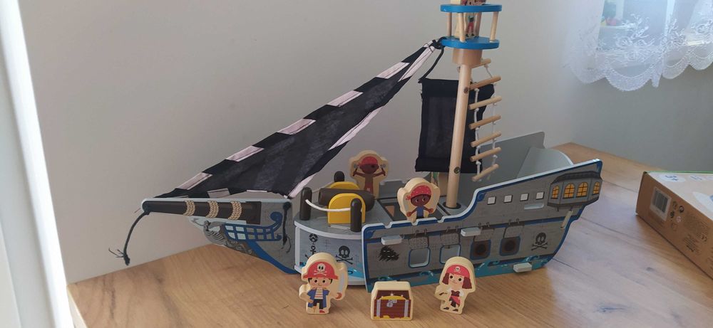 Drewniany statek piracki + postacie 3+ One Two Fun