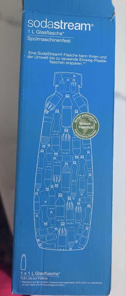 szklana butelka SodaStream o pojemności 1 litra,