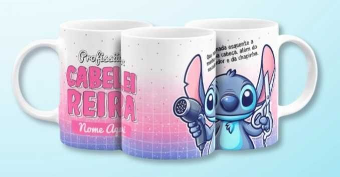 Canecas Estampadas Profissões  do Stitch, dá para Colocar o Nome