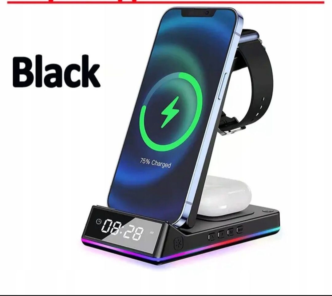 5 In 1 30W Foldable Wireless Charger Stand RGB Dock LED Clock Fast