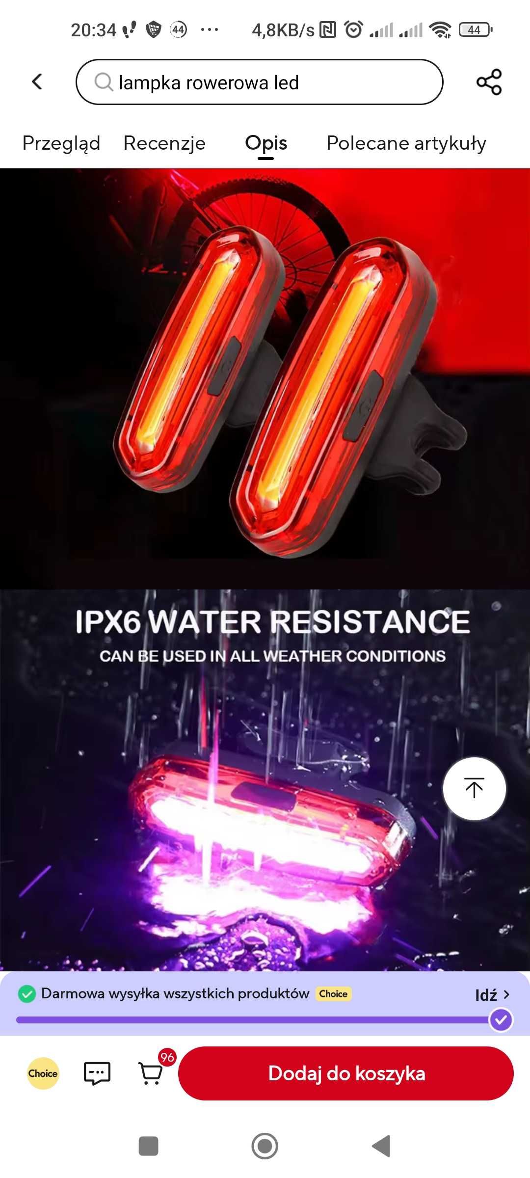 Światło tył RED LED COB,3h, Micro-usb, ładowanie,5x2cm,1szt, rower MTB