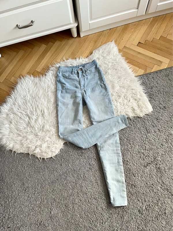 H&M jasne spodnie jeansy dżinsy 32 XXS 34 XS rurki klasyczne