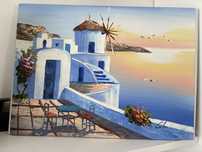 Obraz olejny akwarela grecja santorini recznie malowany od malarza