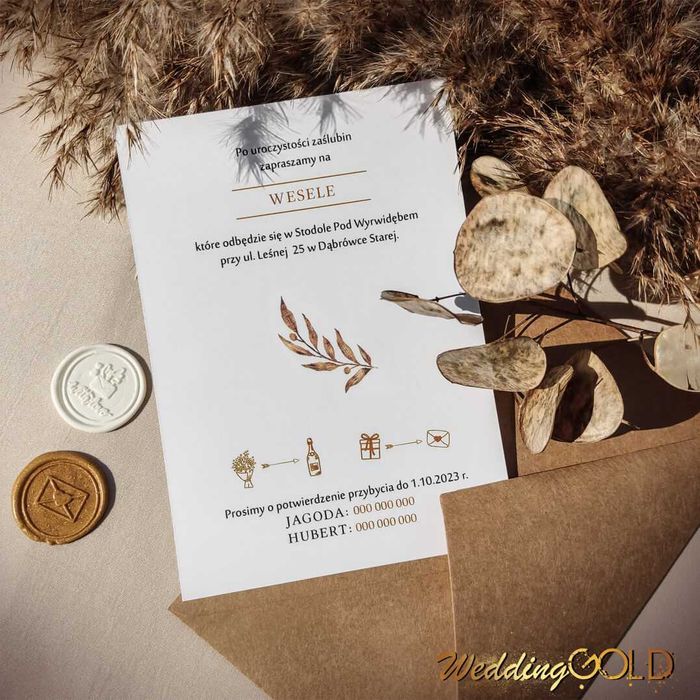 Beżowe boho jednokartkowe zaproszenie ślubne