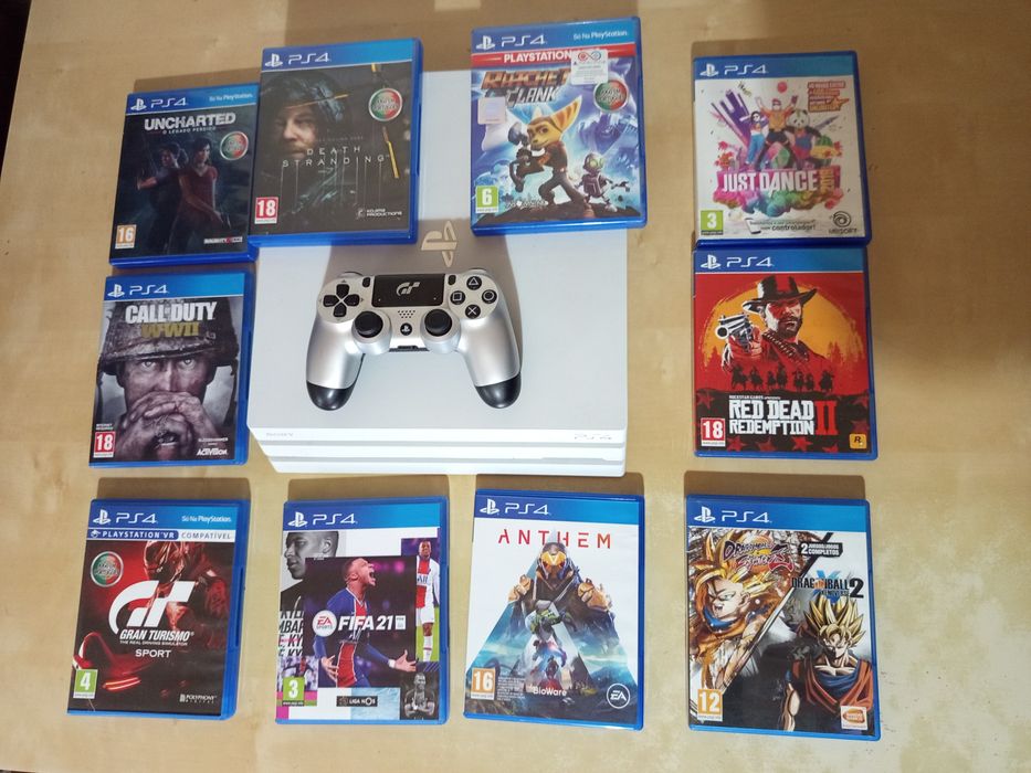 Playstation 4 Pro 1TB Branca 10 Jogos Fisicos e Comando Sony Original