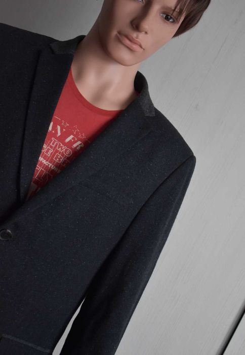 Marynarka blazer wełniana M L elegancka wełna biurowa męska granatowa