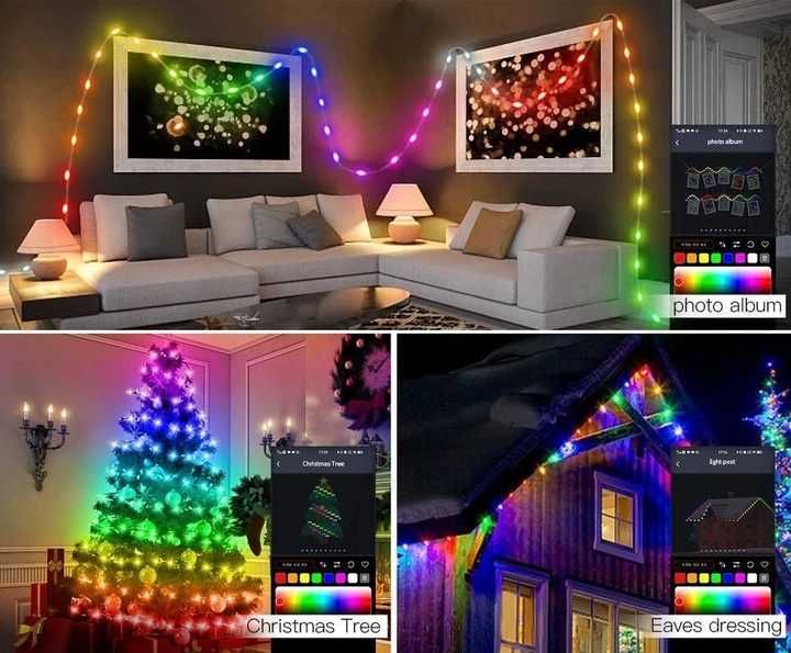 Умная светодиодная лента-гирлянда RGB 10м 100LED , Bluetooth + пульт