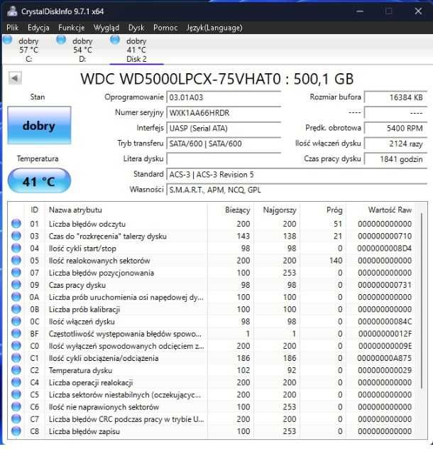 Dysk twardy HDD 500 GB WD 5000LPCX + obudowa Unitek Y-3036