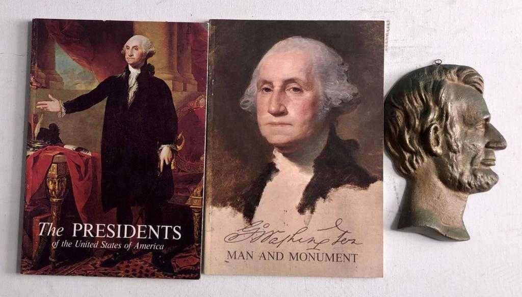 Presidentes americanos. 2 livros 1 escultura em placa de metal