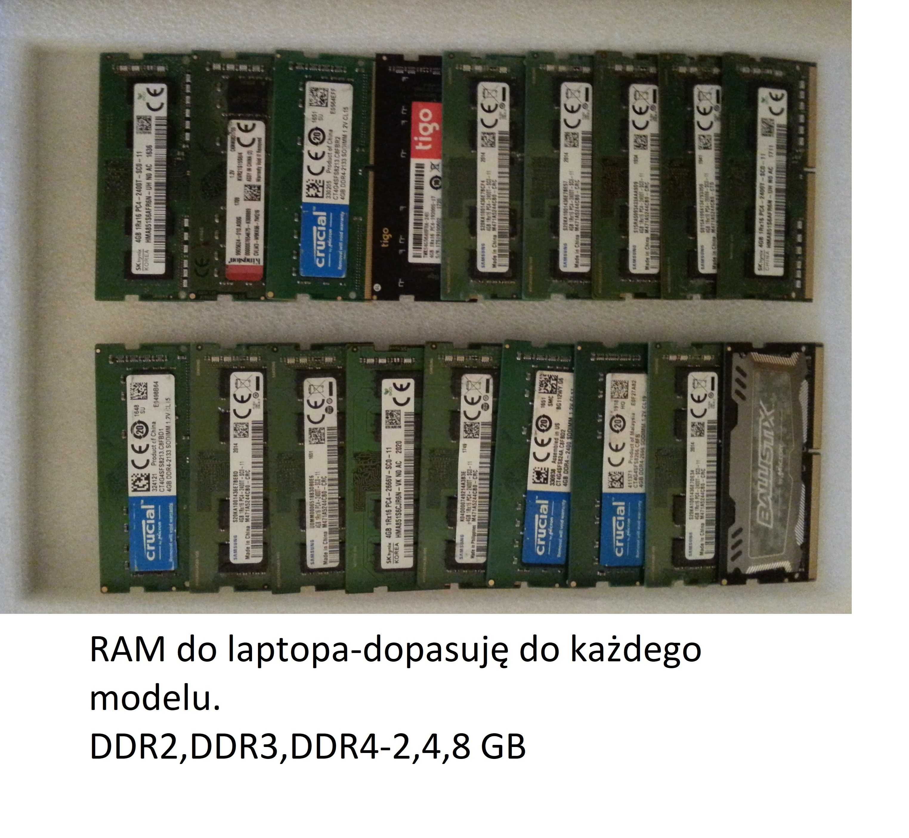 Idealne-Kości RAM-sodimm-DDR3 4,8GB,DDR3L 4,8GB.DDR4 4GB- laptop.Foto.