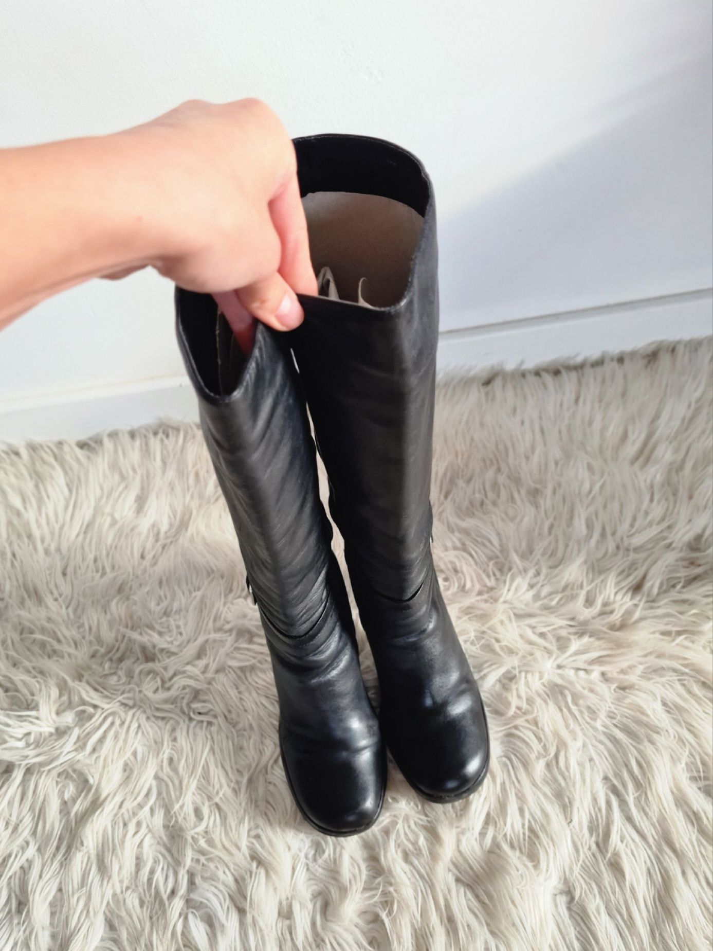 Faith 37 24 cm skórzane kozaki na obcasie skóra naturalna boho lata 70