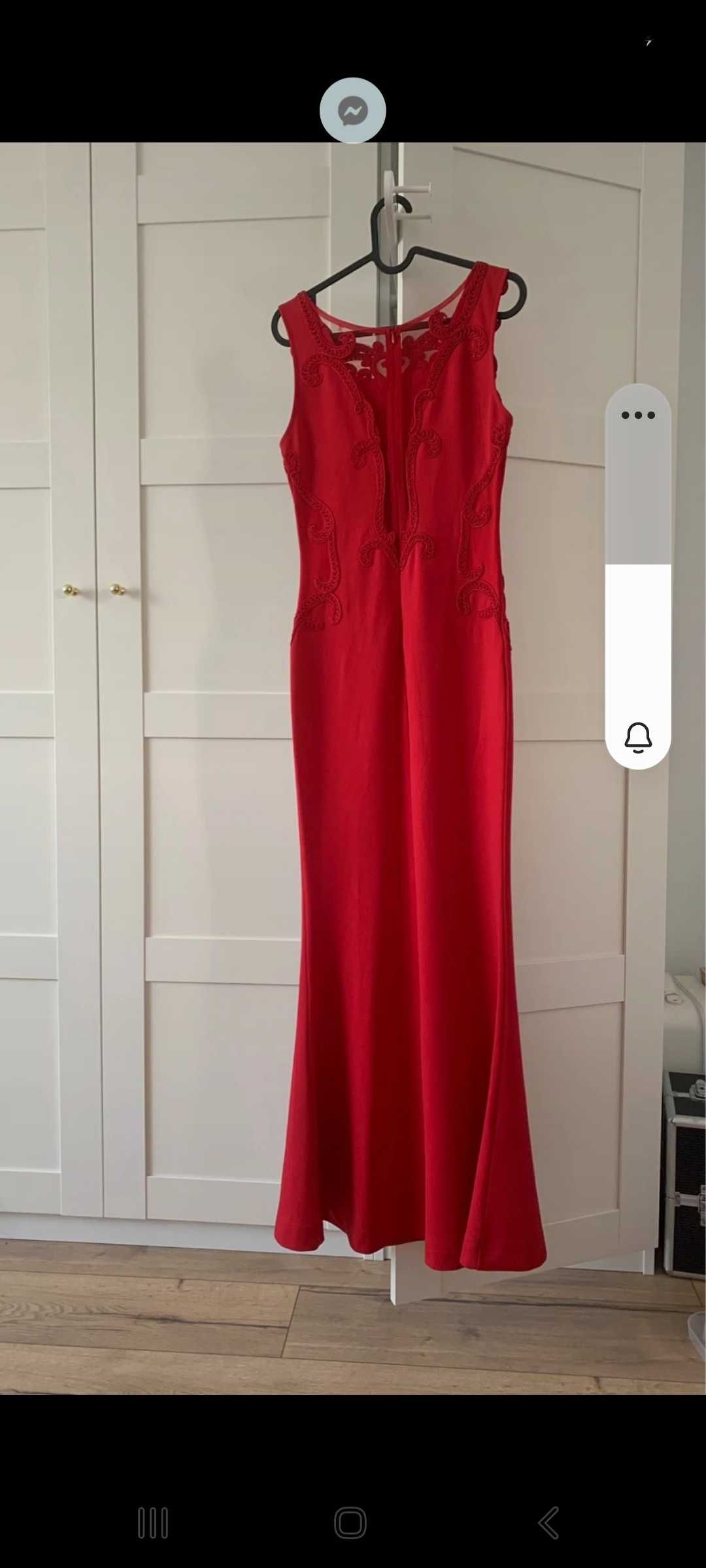 Długa czerwona sukienka weselna