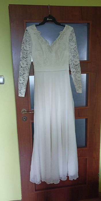 Suknia ślubna ecru, koronka S/M