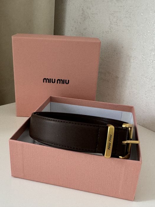 Ремінь miu miu, пояс міу міу, шкіряний ремінь, коричневий ремінь