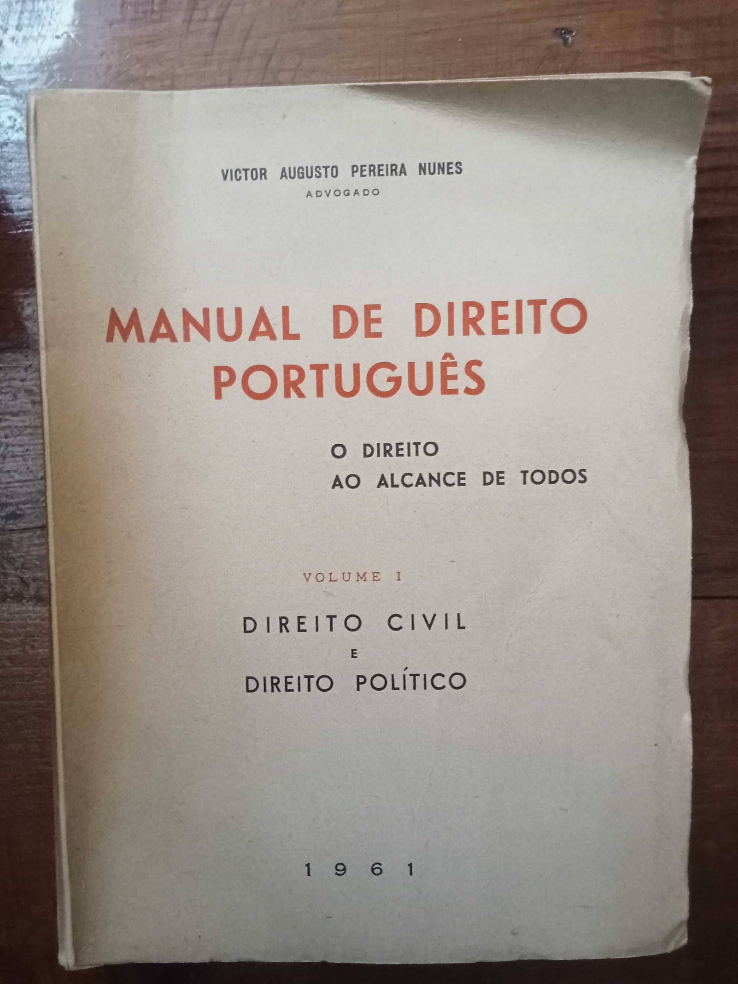 Manual de Direito Português Vol. I - Victor Augusto Pereira Nunes