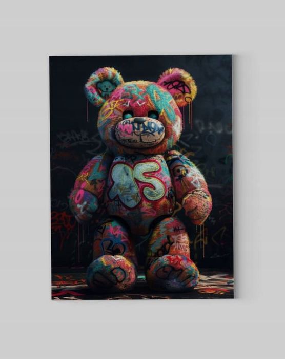 Obraz na płótnie "Grafitti Miś" 30x40 cm - nowoczesna sztuka do wnętrz
