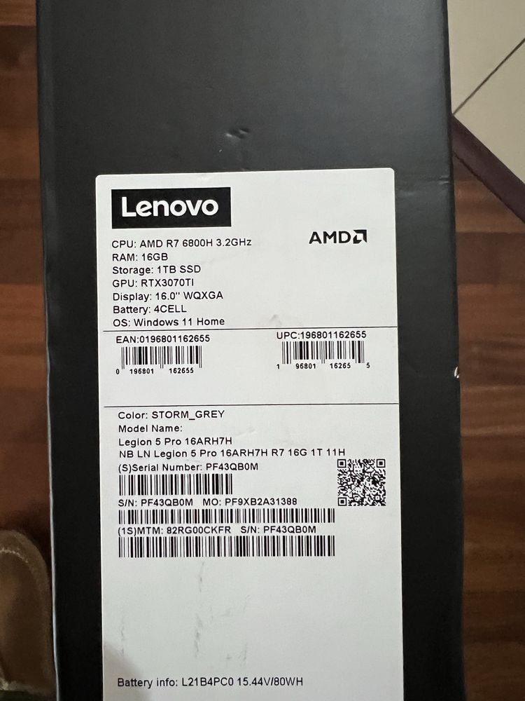 Lenovo Legion 5 Pro 16ARH7H R7 - 6800HS/16GB/1TBM2/ RTX 3070TI