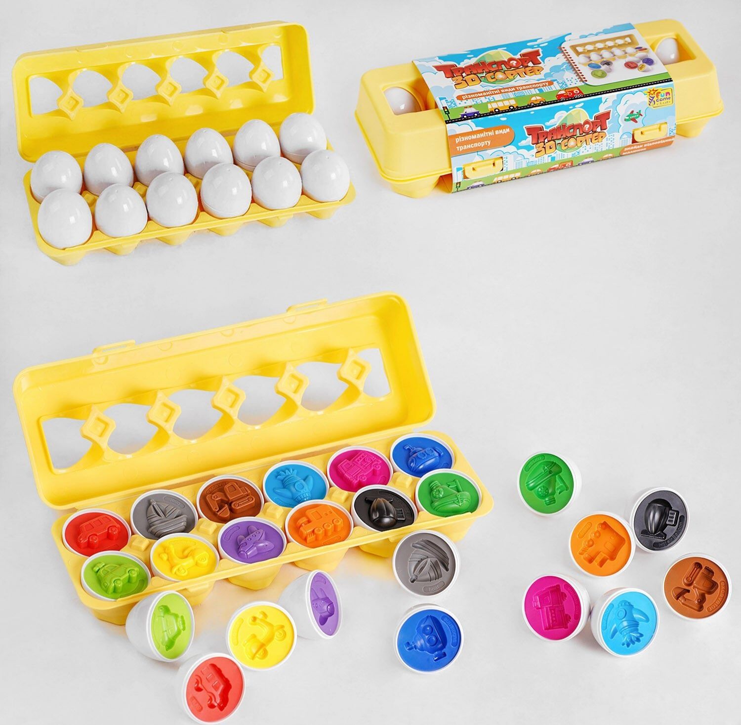 Яєчний лоток Овочі і фрукти, Цифри, Транспорт 3D сортер 4FUN Game Club