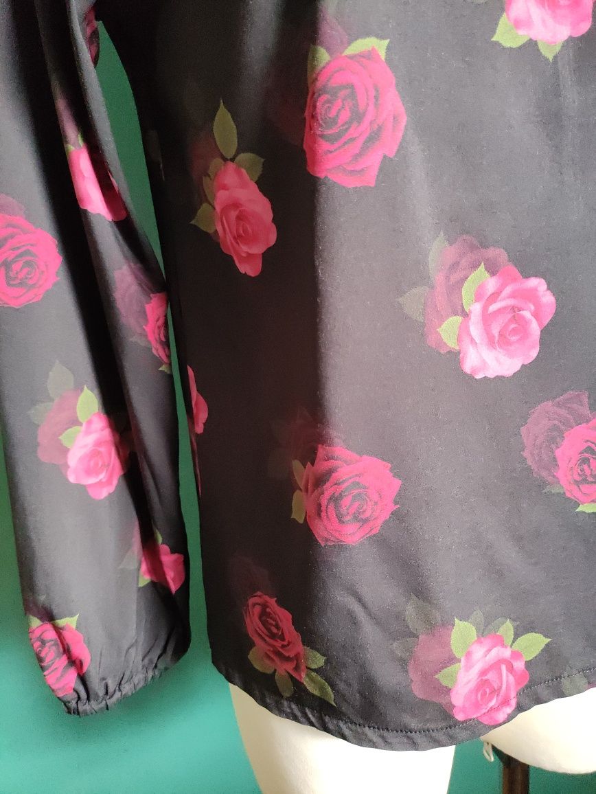 Bluzka długi rękaw róże kwiaty wiązana retro vintage