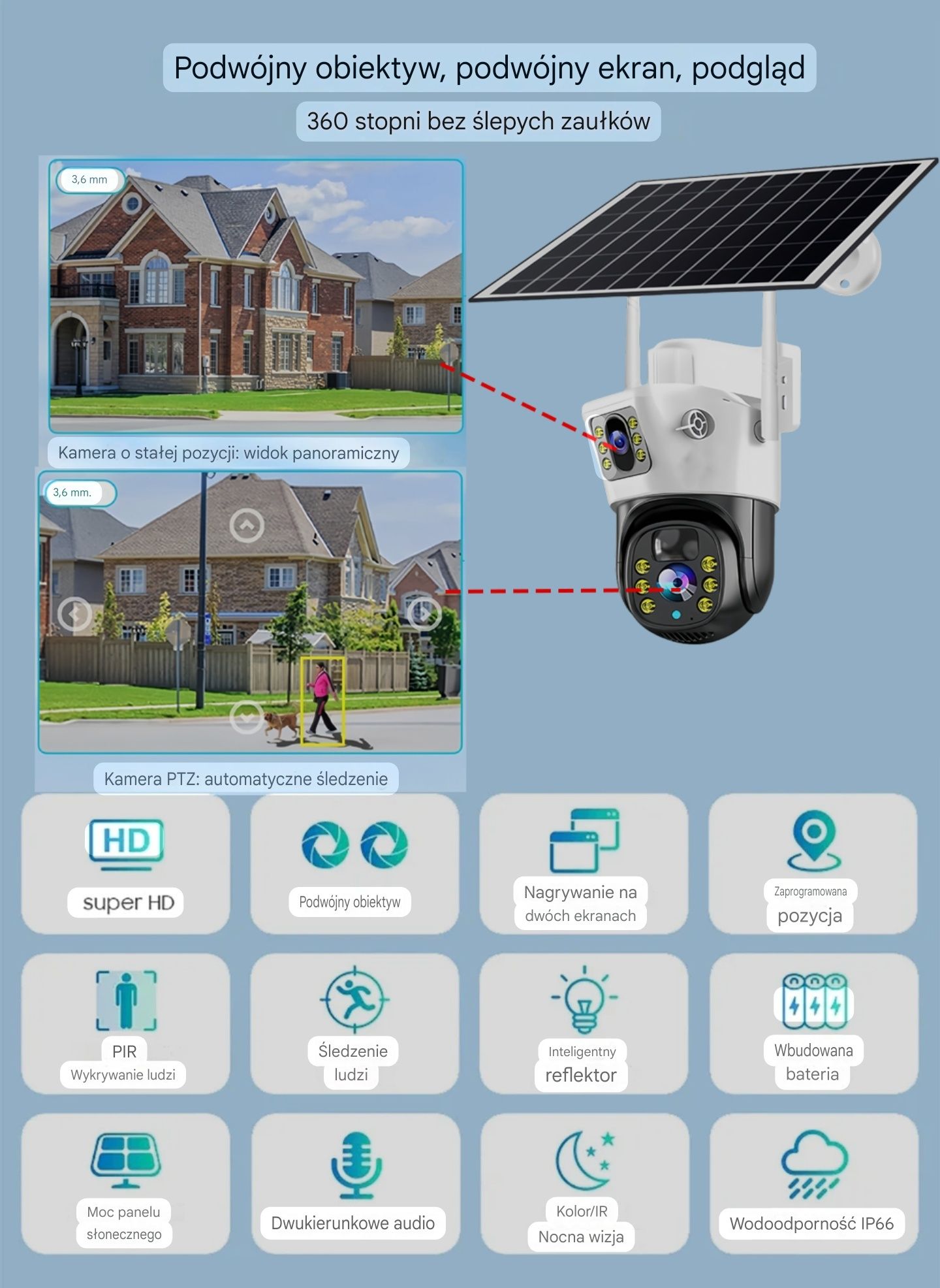 Kamera Solarna WIFI 8MP Obrotowa IP66