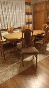 Stół dębowy rozkładany 180x90 krzesła zestaw