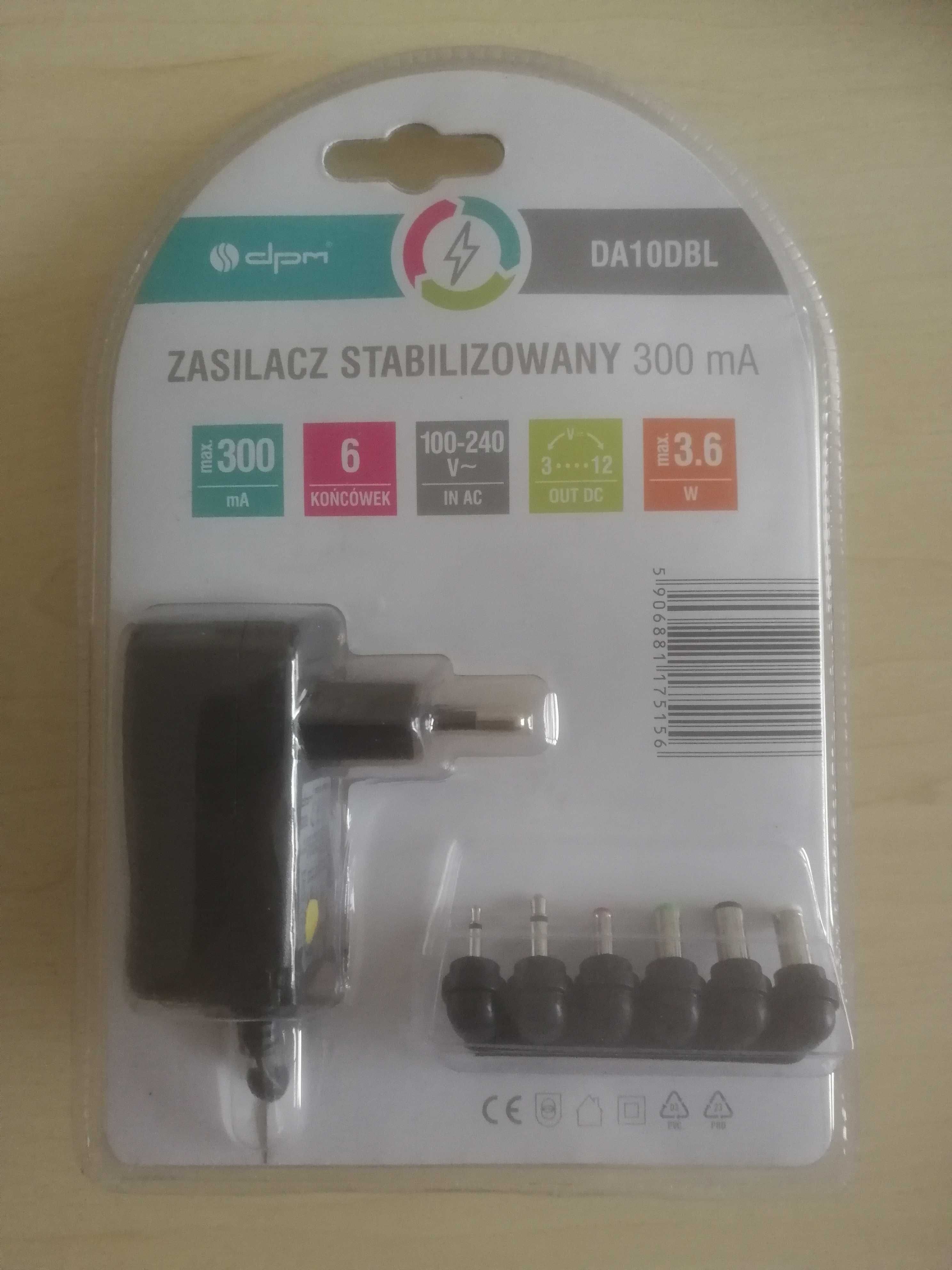 Zasilacz stabilizowany DPM DA10DBL 300mA, 3-12V 3,6W, 6 końcówek