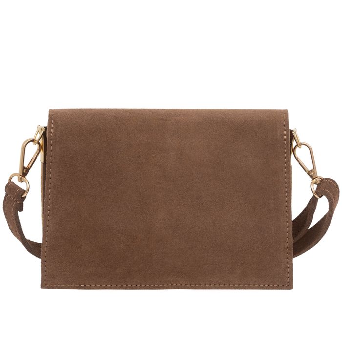 VERA PELLE torebka zamszowa listonoszka z klapą i paskiem V688 taupe