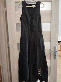 Czarna sukienka lniana długa 38  gorset