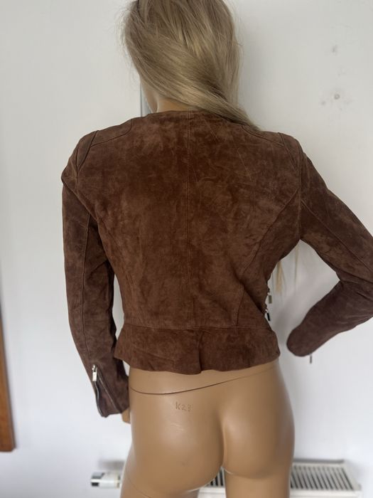 Mango MNG kurtka skórzana M 38 brązowa zamszowa zgrabna damska