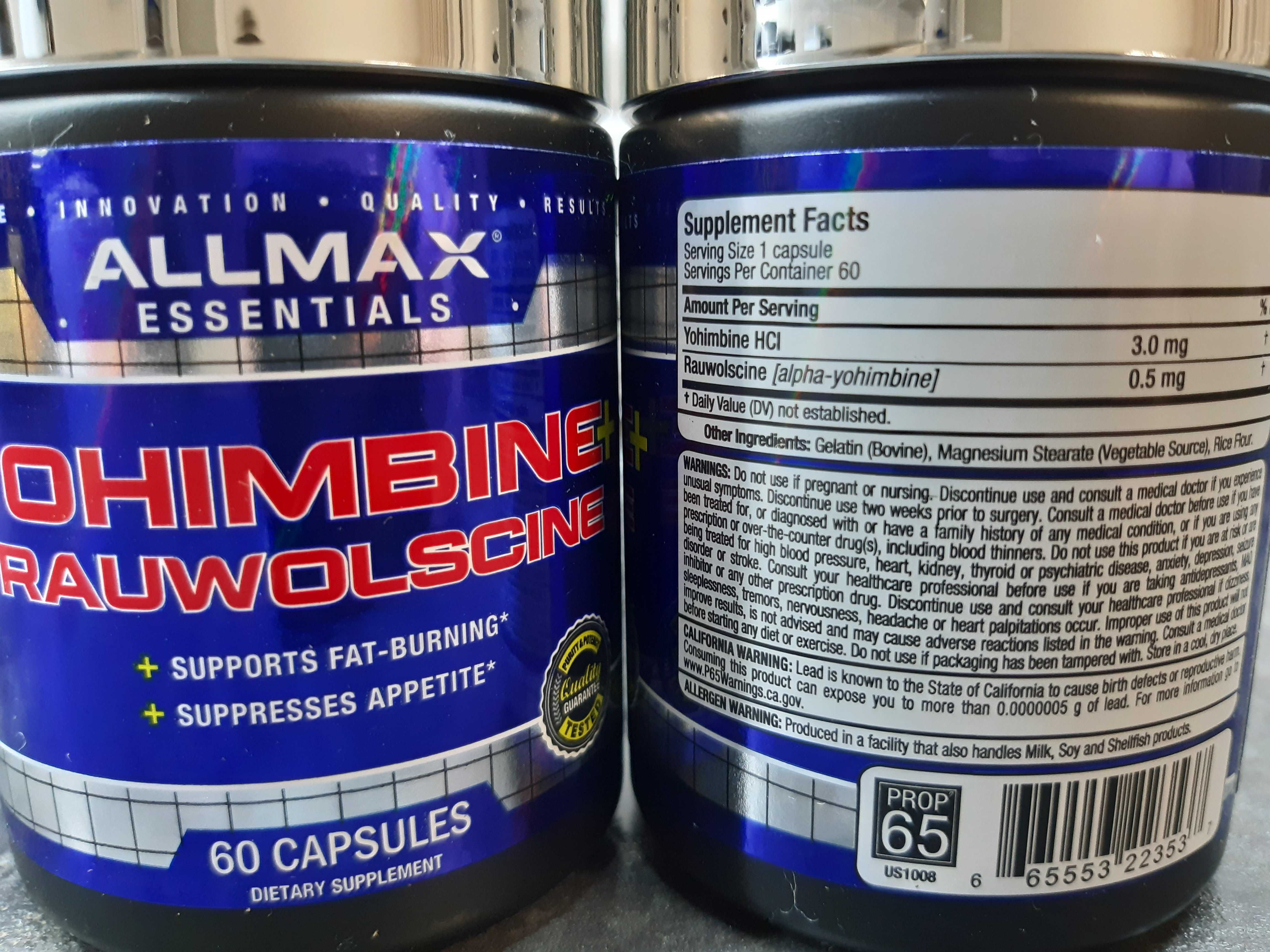 Allmax, Yohimbine HCl + Rauwolscine (60 капс.), жиросжигатель йохимбин