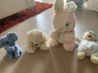 Vários peluches para criança.
